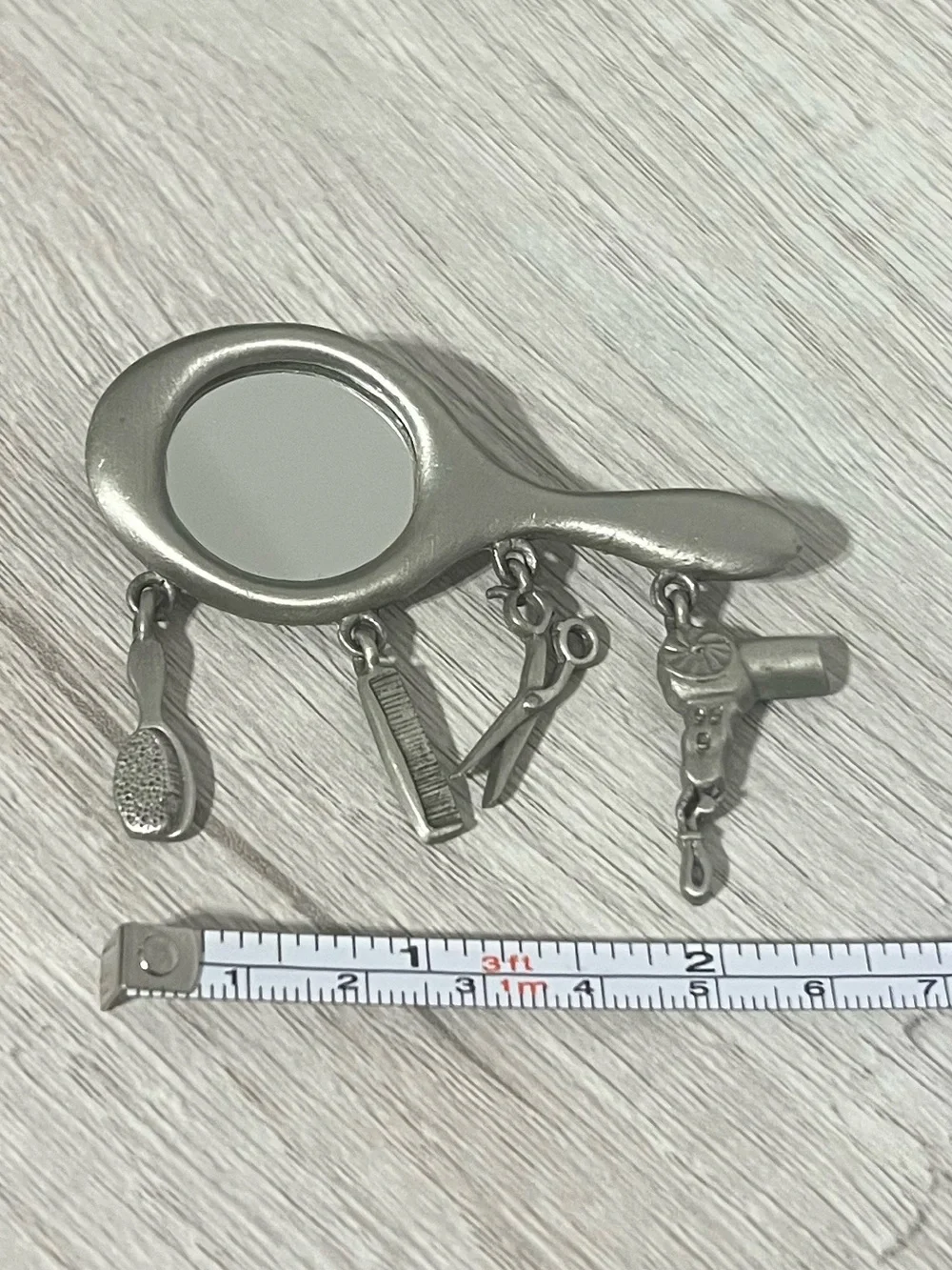 Silver Salon Tools Mirror Brooch with Haircare Charms